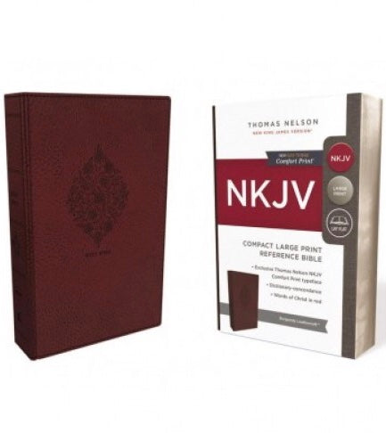 NKJV Compact Large Print Reference Bible - Burgundy Leathersoft